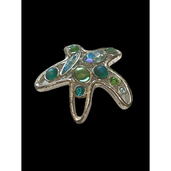 Vintage Estate Monet Brooch Pin Rhinestone Cabochon Star Shaped Silver Plated - Picture 5 of 8